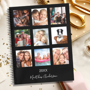 Carnet Black Custom photo collage monogramme moderne 2023