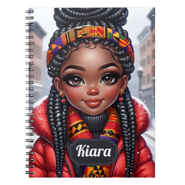 Carnet Black girl African American avec tresses (Devant)