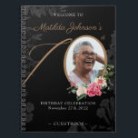 Carnet Black Gold 70th Birthday Floral Photo Guestbook<br><div class="desc">Black Gold 70th Birthday Floral Photo carnet Guestbook. Un livre d'anniversaire fleuri et botanique délicat et féminin. Il présente de belles fleurs autour de la photo de la personne d'anniversaire avec un soupçon de classe vintage! Vous avez besoin d'aide pour cette conception ? Envoyez un message au concepteur en cliquant...</div>