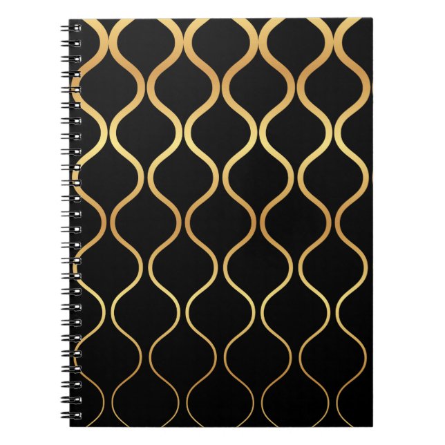 Carnet Black, gold, cool, trendy, retro abstract design (Devant)