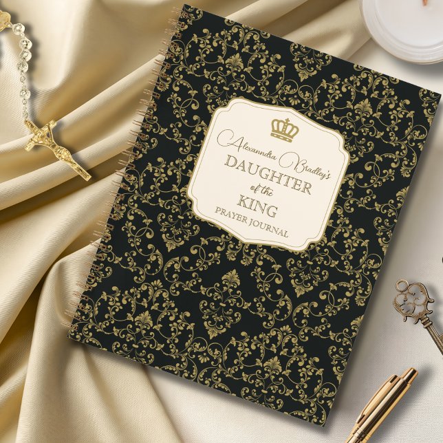 Carnet Black Gold Damask Daughter of the King (Créateur téléchargé)