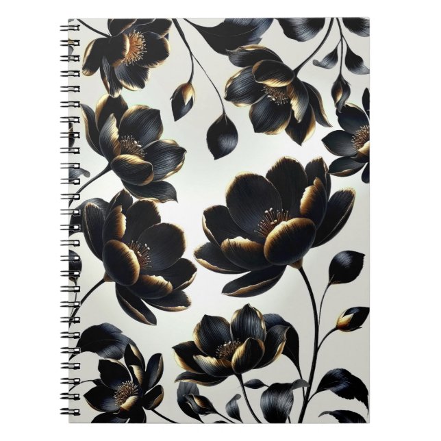 Carnet Black & Gold Floral Greige Elegant Dark Moody (Devant)