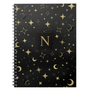 Carnet Black & Gold Moderne Lune Céleste Étoiles Mariage