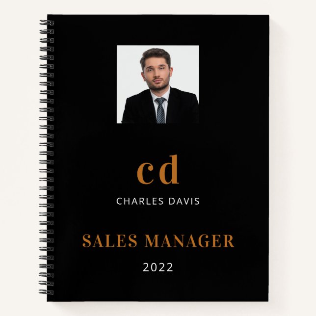 Carnet Black gold name initials photo business (Devant)