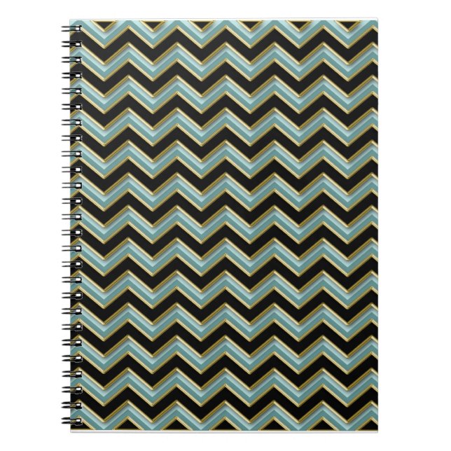 Carnet Black Gold Turquoise ZigZag (Devant)