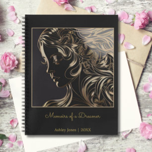 Carnet Black Gold Woman Line Mémoires d'art d'un rêveur