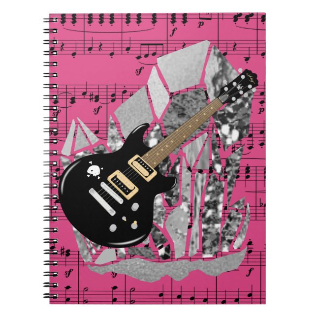 Carnet Black Guitare Pink Sheet Music Silver Crystal (Devant)