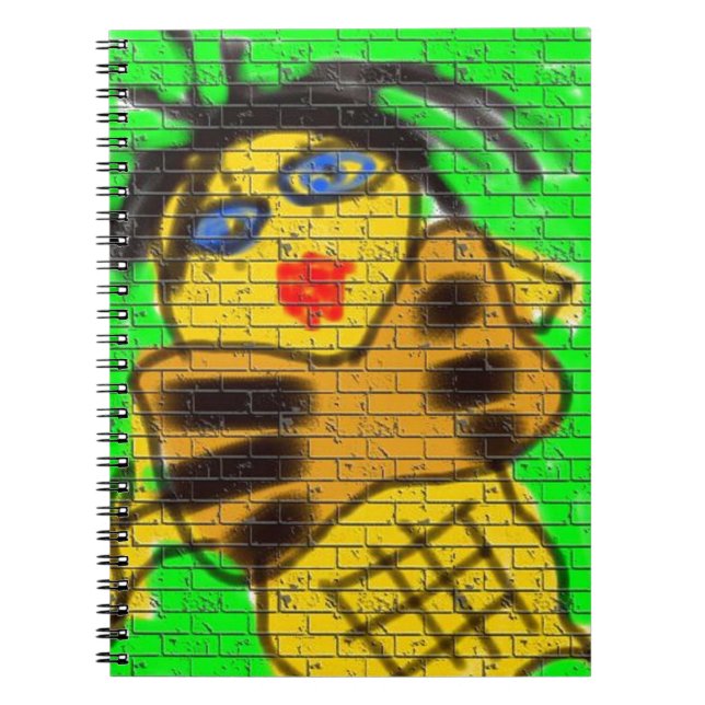 Carnet Black Hair Woman Graffiti Wall Painting Green (Devant)
