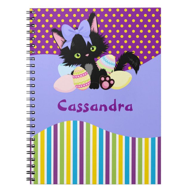Carnet Black Kitten Easter Egg Dots and Stripes   (Devant)