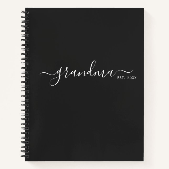 Carnet Black Modern Script Established Grandma (Devant)