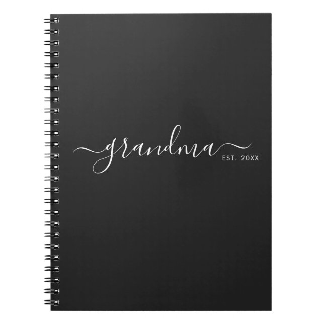 Carnet Black Modern Script Established Grandma (Devant)