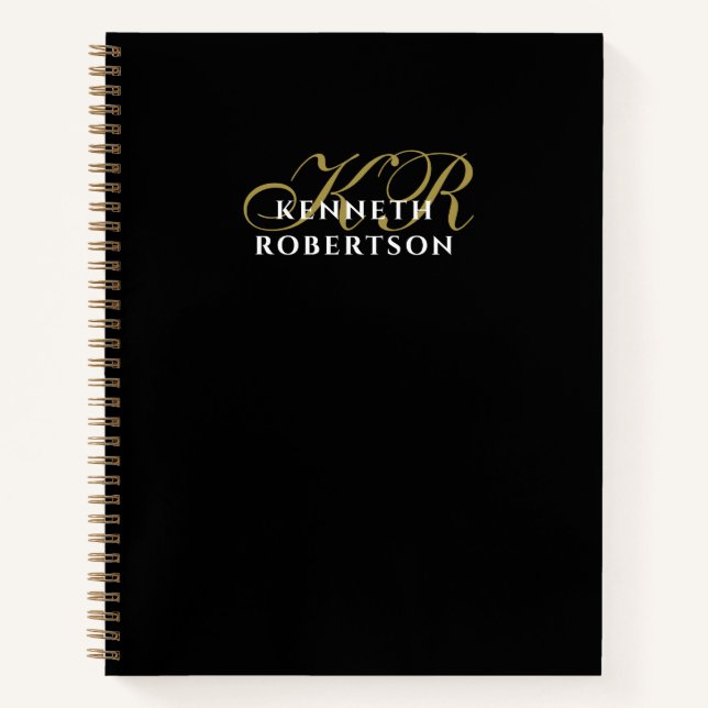 Carnet Black Monogram Gold White Minimalist Elegant Men  (Devant)