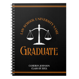 Carnet Black Orange Law School Custom Graduation Cadeau