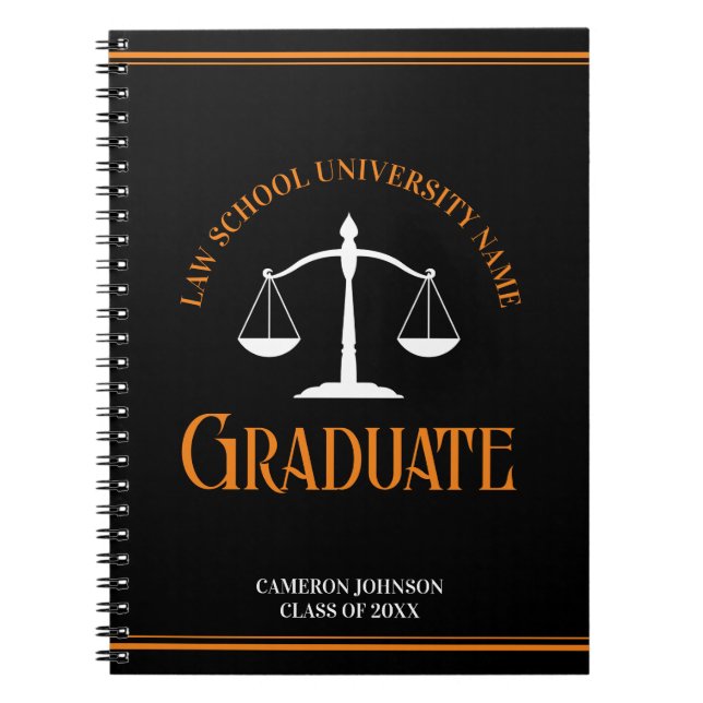 Carnet Black Orange Law School Custom Graduation Cadeau (Devant)