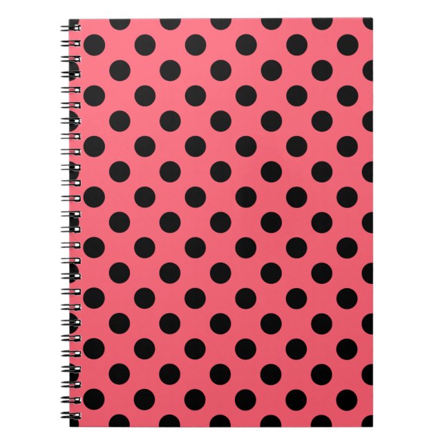 Carnet Black polka dots on coral (Devant)