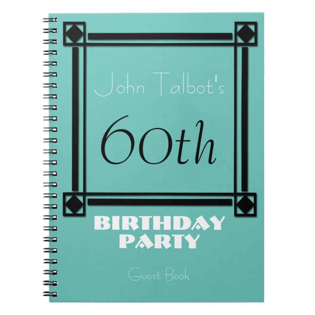 Carnet Black retro frame 60th Birthday Party Guest Book (Devant)