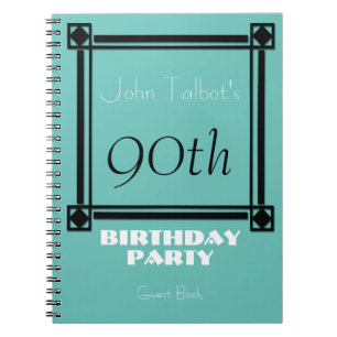 Carnet Black retro frame 90th Birthday Party Guest Book