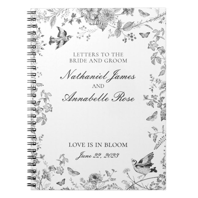 Carnet Black Toile De Jouy Wedding Letters Bride & Groom (Devant)