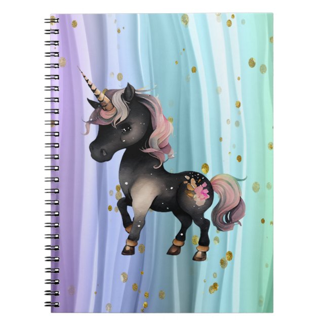 Carnet Black Unicorn Purple Pink Tail  (Devant)