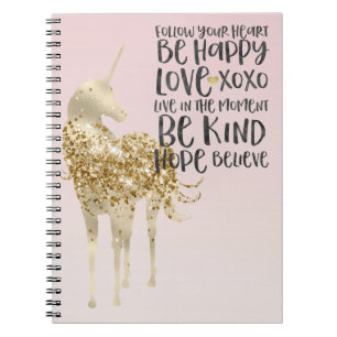 Carnet Black Watercolor Inspiration Gold Unicorn
