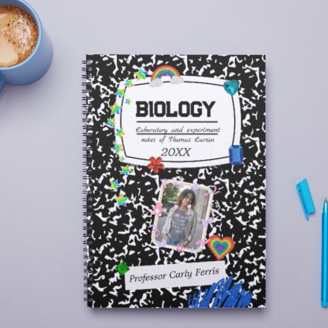 Carnet Black White Ado Collage School, Photo personnalisé (Black White Teen Collage School, Custom Photo Notebook)