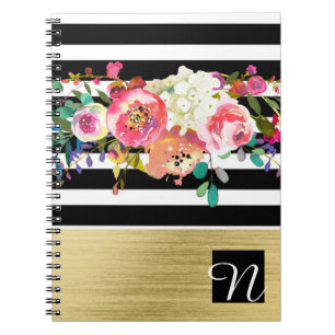 Carnet Black White Gold Modern Floral Glam Elegant Chic