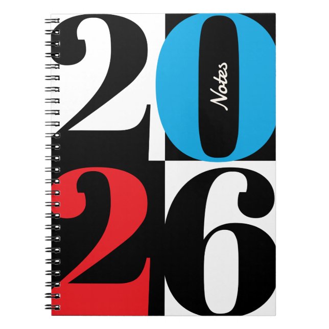 Carnet Black White Red Cyan Bold Year Color Block (Devant)