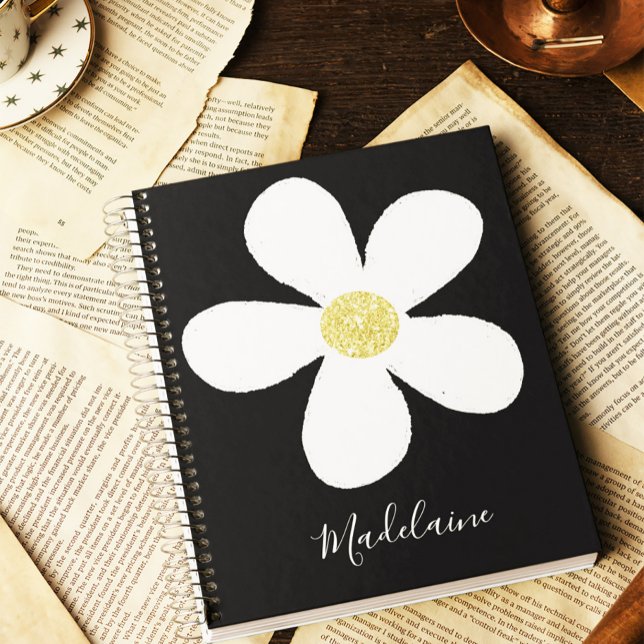 Carnet Black White Simple Daisy Gold Personal School (Créateur téléchargé)
