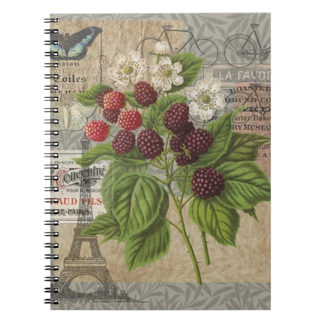 Carnet Blackberries Floral Garden Flower Papillon Art (Devant)