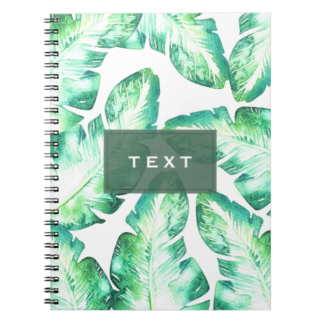 Carnet Blanc de plage vert feuilles tropicales chic (Devant)