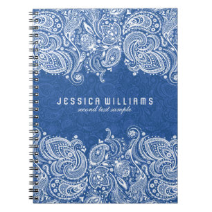 Carnet Blanc Et Bleu Marine Flore Paisley Dentelle