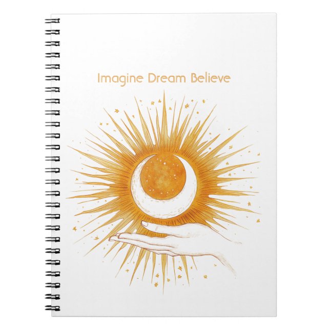 Carnet Blanc Imaginez Rêve Croire Or Orange Soleil Main (Devant)