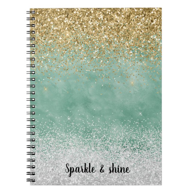 Carnet Blanc Menthe Glam Or Paillettes (Devant)