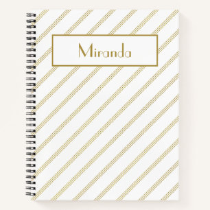 Carnet Blanc Moderne Élégant avec Lignes Dorées Pointillé