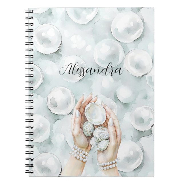 Carnet Blanc Ocean Mousse de Mer Bleu Coquilles Perles (Devant)
