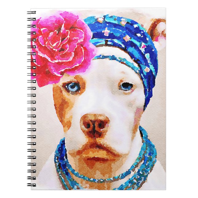 Carnet Blanc Pitbull Chien Rose Collier Fleur Notebo (Devant)