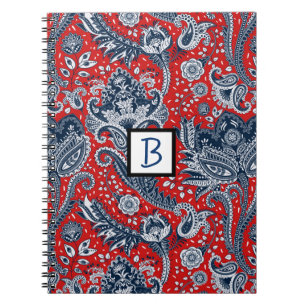 Carnet Blanc rouge et bleu Floral Paisley Bohemian Boho