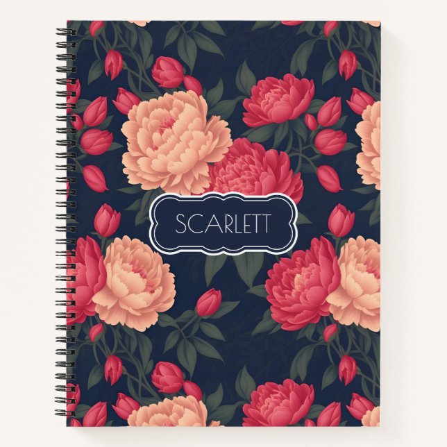 Carnet Blanc Rouge Peony Pastel Motif coloré (Devant)