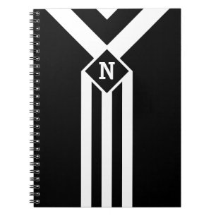 Carnet Blancs et Chevrons sur Noir avec Monogramme