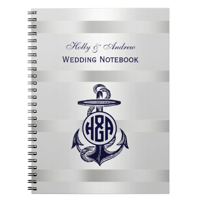 Carnet Bleu Ancre Argent Blanc Marine Monogramme 33 (Devant)