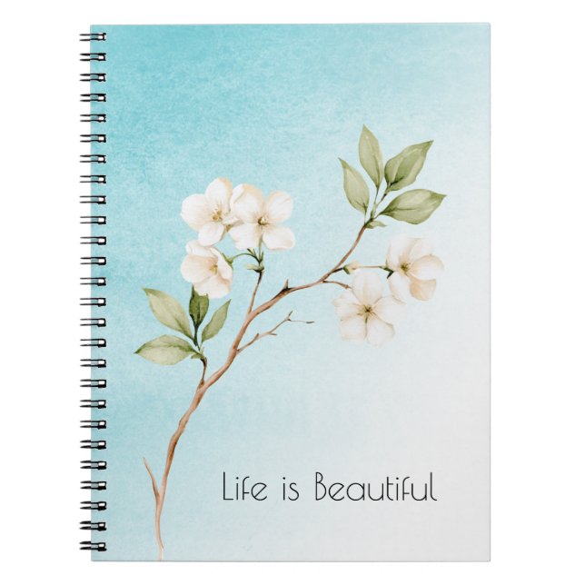 Carnet Bleu Aqua Blanc Floral (Devant)