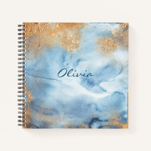 Carnet Bleu Aquarelle Nom Abstrait Script