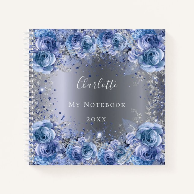 Carnet Bleu argent floral parties scintillant poussière n (Devant)