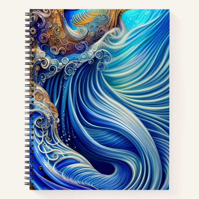 Carnet Bleu avec or Abstrait Ocean Waves Artwork (Devant)