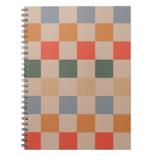 Carnet Bleu Beige Orange Brown À damiers En vichy Motif