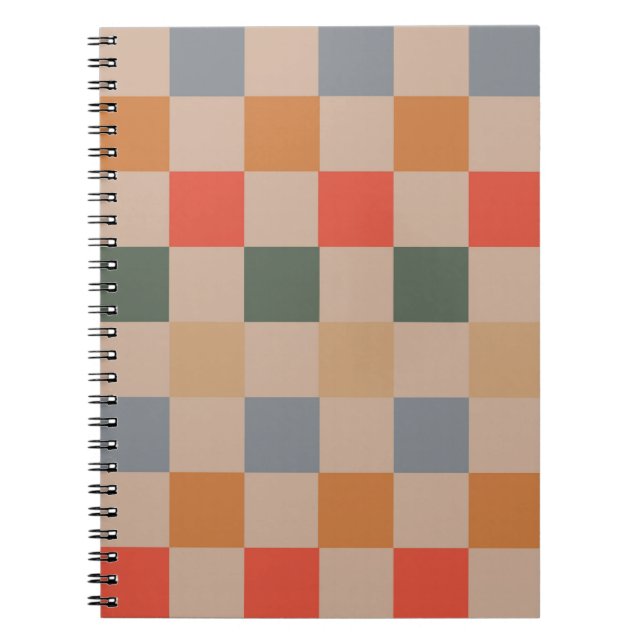Carnet Bleu Beige Orange Brown À damiers En vichy Motif (Devant)