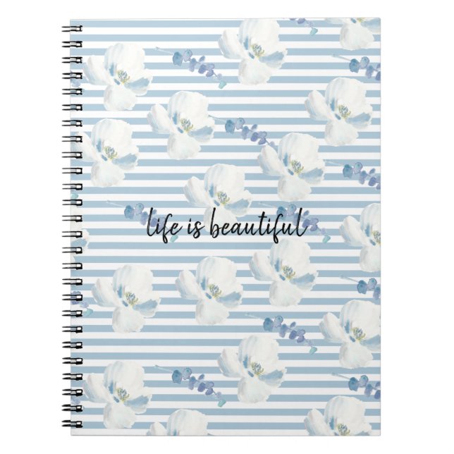 Carnet Bleu blanc Fleur Eucalyptus raypes (Devant)