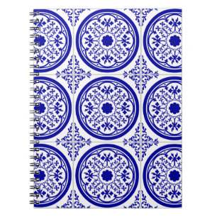 Carnet Bleu blanc Motif carrelage gothique