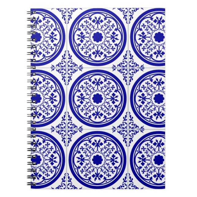 Carnet Bleu blanc Motif carrelage gothique (Devant)