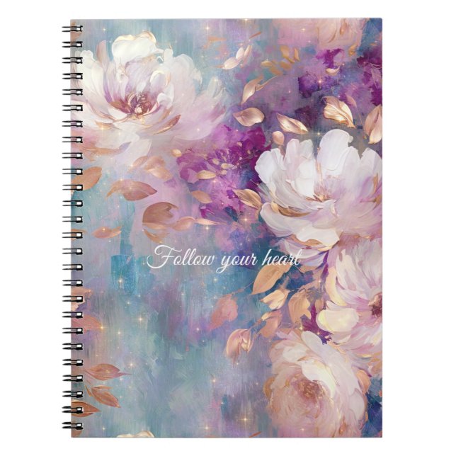 Carnet Bleu Blanc Or Violet Floral   (Devant)